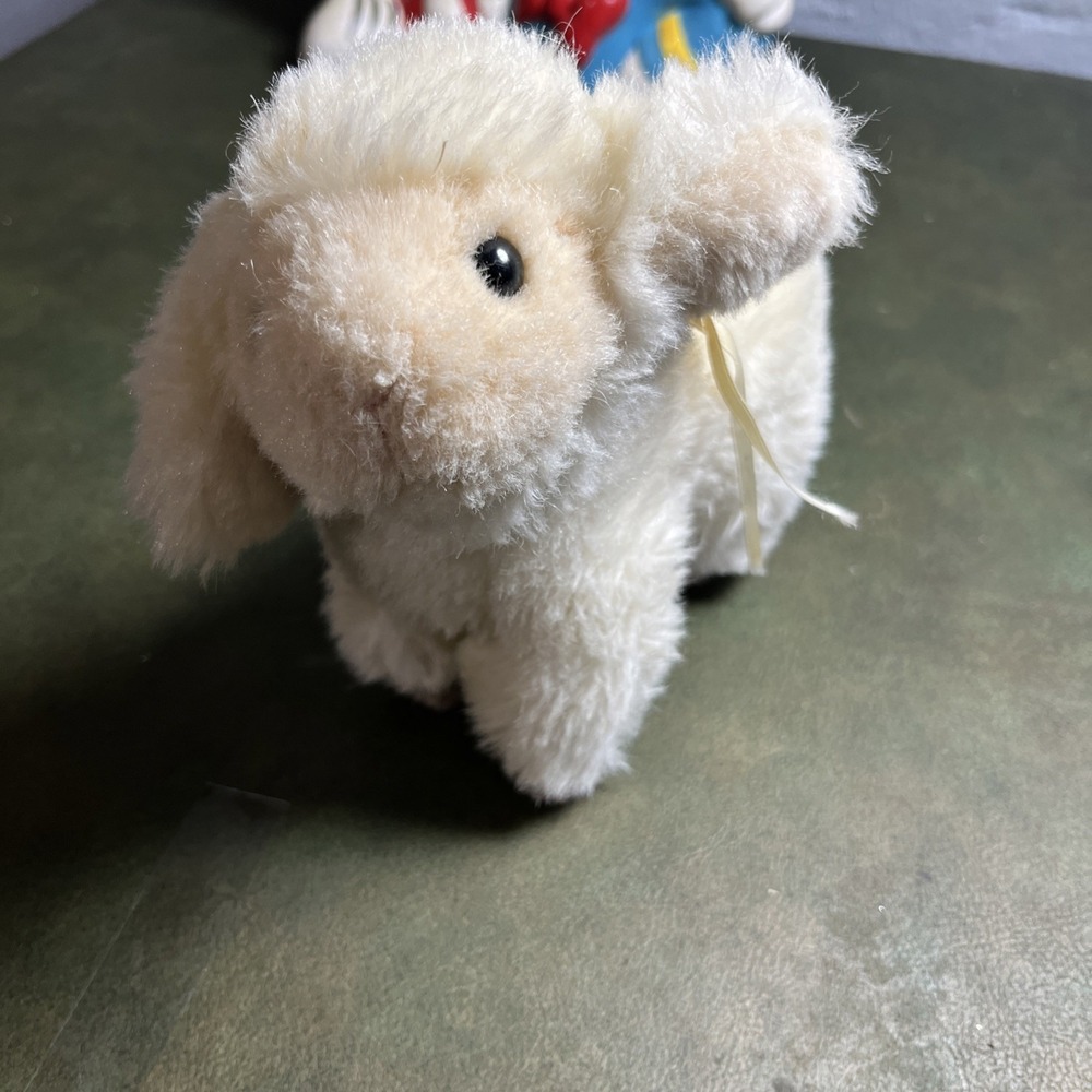 Vtg Baby Gund Kindergund Plush Ivory Lamb Bell Rattle 1988 Stuffed Toy